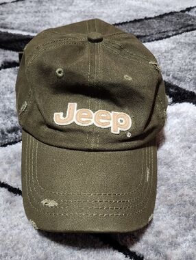 JEEP EMBROIDERED 3-D LOGO ARMY GREEN DISTRESSED BASEBALL CAP HAT